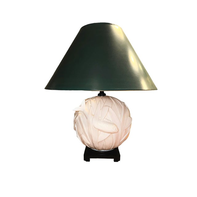 Vintage Coy Fish Relief Lamp With Green Shade For Sale - Image 10 of 10