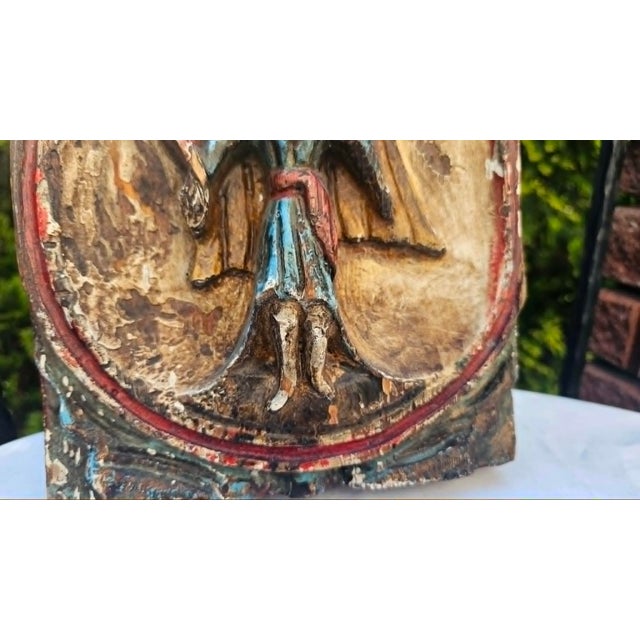 1950s Art Deco Wooden Picture in Carved Bas-Relief with Guardian Angel, 1940s For Sale - Image 5 of 10
