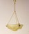 An elegant hanging chandelier featuring a bowl made of molded and pressed glass, slightly opalescent, in a delicate pale...
