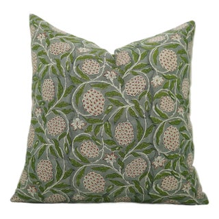 Fabdivine Pure Linen Handmade Block Print Throw Pillow Covers 24x24inches-Meraci Floral Design For Sale