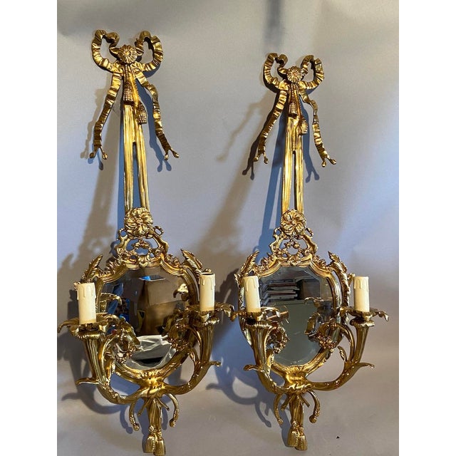 Late20C French Maker Louis XVI Antique Bronze Sconces Wall Lamps -Pair For Sale - Image 10 of 18