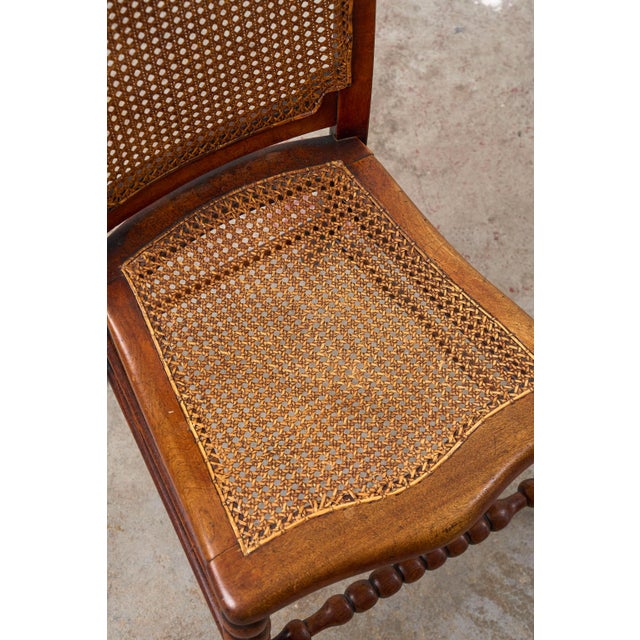 Brown Antique Petite Walnut Accent/ Nursing Chair With Hand-Tied Cane Seat + Back With Bobbin Legs For Sale - Image 8 of 10