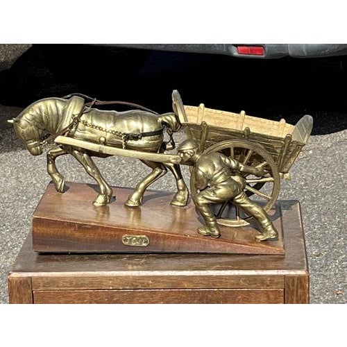 Large Brass Farmer with His Horse and Cart Centrepiece For Sale - Image 5 of 9