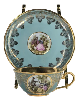 Exquisite Hutschenreuther Rococo Demi Tasse Cup & Saucer – Turquoise & 24k Gold