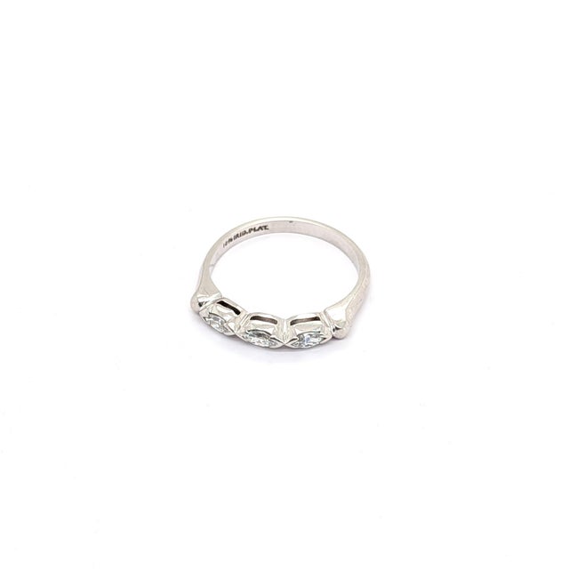 Platinum East-West Bezel Set Marquise Diamond Wedding Band - Size 6.25 For Sale In Phoenix - Image 6 of 6