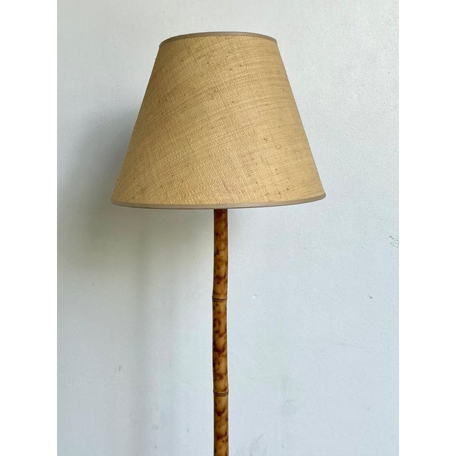 Tan Vintage Bamboo Floor Lamp With Seagrass Shade For Sale - Image 8 of 16