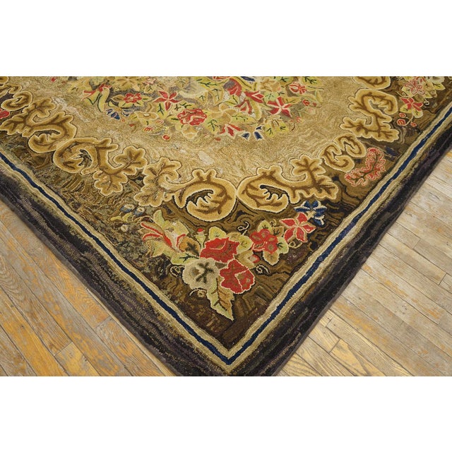 1880s Tan Camel Floral Folk Art Antique American Rug 6'10" X 10'0" Handknotted Wool Carpet For Sale In New York - Image 6 of 6