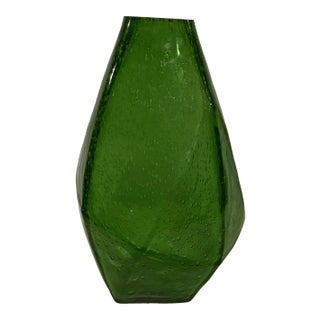 Mid 20th Century Geometric Green Seed Glass Vase For Sale