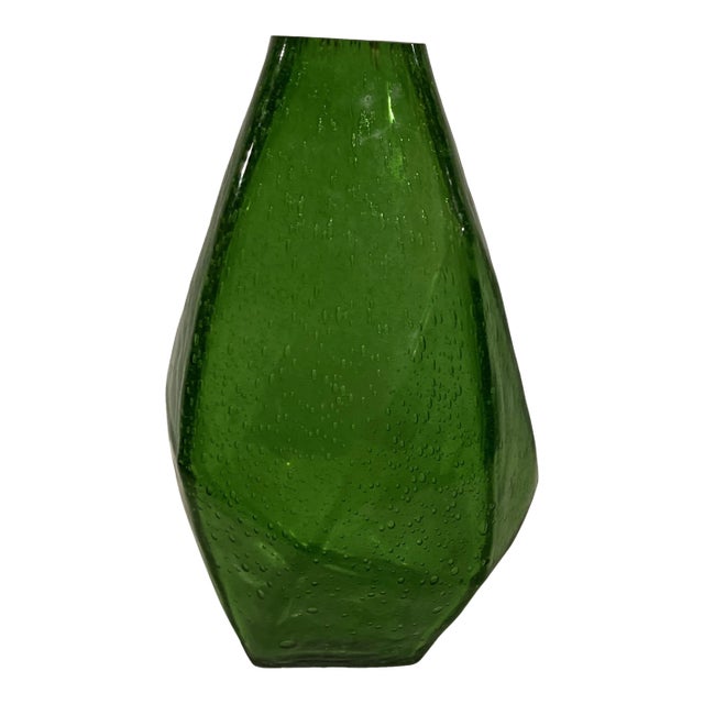 Mid 20th Century Geometric Green Seed Glass Vase For Sale