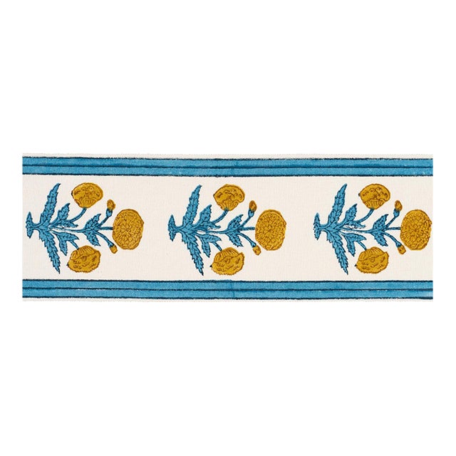 SAMPLE - Schumacher x Molly Mahon Poppy Hand Block Trim In Blue For Sale