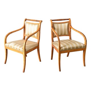 Early 20th Century Swedish Biedermeier Style Pair of Carved Birch Armchairs For Sale