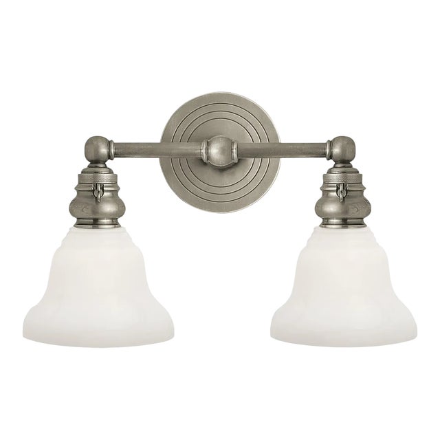 Chapman & Myers for Visual Comfort Signature Boston Functional Double Light in Antique Nickel with White Glass For Sale