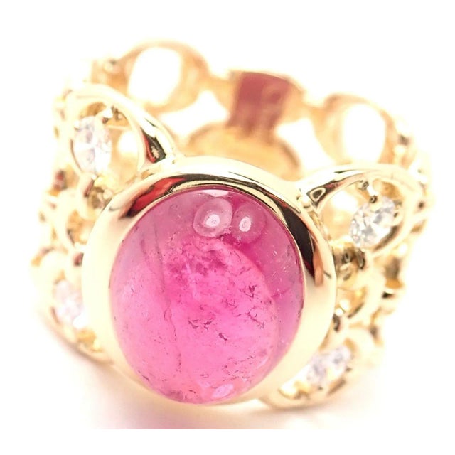 Authentic Christian Dior 18k Yellow Gold Diamond Large Pink Tourmaline Band Ring About Christian Dior Jewelry: Towards the...