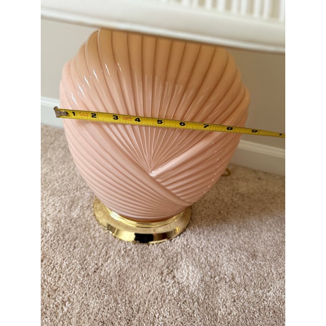 Metal Pair of Vintage 1980s Art Deco Revival Shell Table Lamps - Peachy Pink With Pleated Shades For Sale - Image 7 of 8