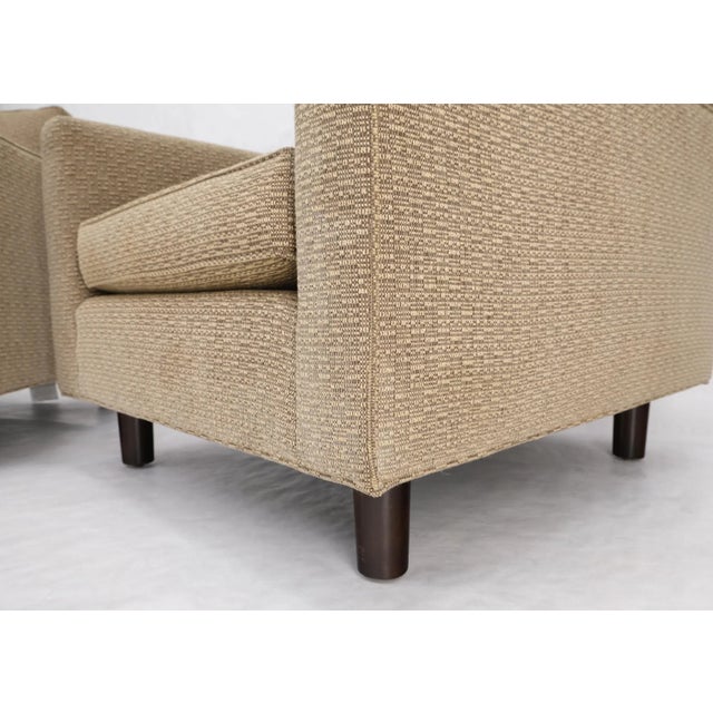 Pair Deep Seat Oatmeal Fabric Upholstery Contemporary Lounge Chair on Dowel Legs For Sale - Image 12 of 13