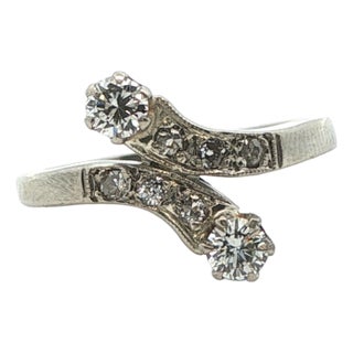 1920s Art Deco Platinum & Diamond Bypass Ring, Size 6.25 For Sale