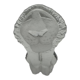 1970s Mid-Century Modern Royal Krona Art Glass Sitting Lion Paperweight by Mats Jonasson For Sale