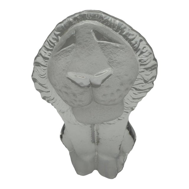 1970s Mid-Century Modern Royal Krona Art Glass Sitting Lion Paperweight by Mats Jonasson For Sale