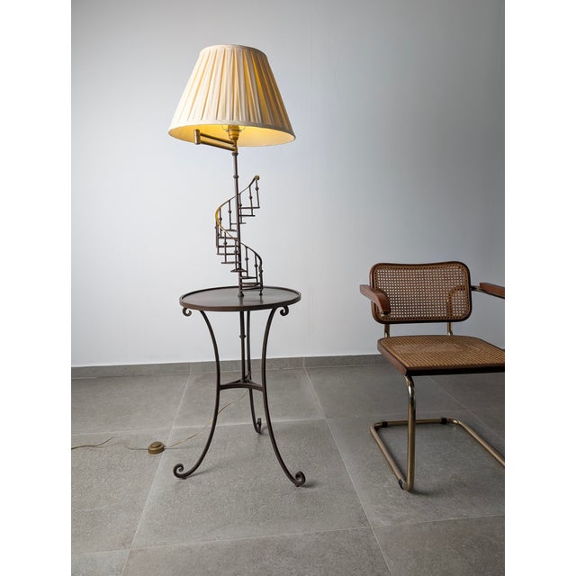 Mid-Century French Iron and Brass Floor Lamp with Spiral Staircase, 1950s For Sale - Image 4 of 18
