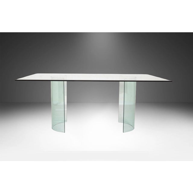 Glass 1980s Postmodern Beveled Glass Double Pedestal Dining Table For Sale - Image 7 of 11