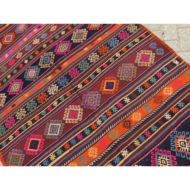 Orange Vintage Turkish Tribal Kilim Rug - 55" X 100" For Sale - Image 8 of 11
