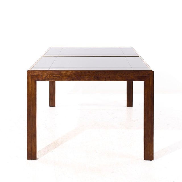 Mid 20th Century Henredon Mid Century Walnut and Mirrored Top Expanding Dining Table With 2 Leaves For Sale - Image 5 of 10