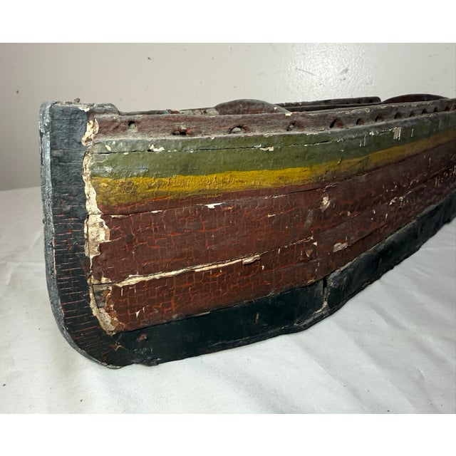 Antique Early 19th Century Handmade Carved Polychrome Wooden Folk Art Model Boat For Sale - Image 10 of 18