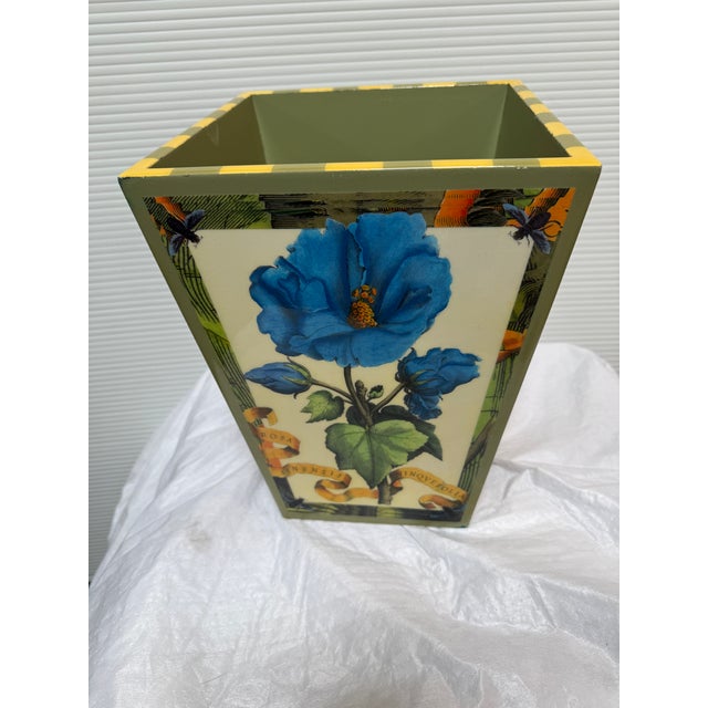 Arts & Crafts Annie Modica Floral Bathroom Bin, Signed For Sale - Image 3 of 12