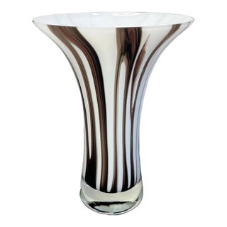 Vintage Italian Murano Style Chocolate and White Blown Glass Vase For Sale