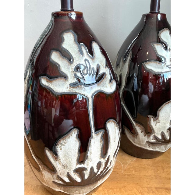 Vintage Floral Ceramic Table Lamps - Pair For Sale - Image 4 of 13
