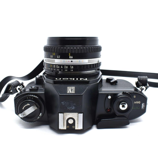 Black 1980's Nikon Em 35mm SLR Camera Film Bundle With Lens and Power Winder For Sale - Image 8 of 10