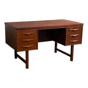 Vintage Danish Teak Executive Desk Mid Century Modern Writing Desk Finished Back Office Desk