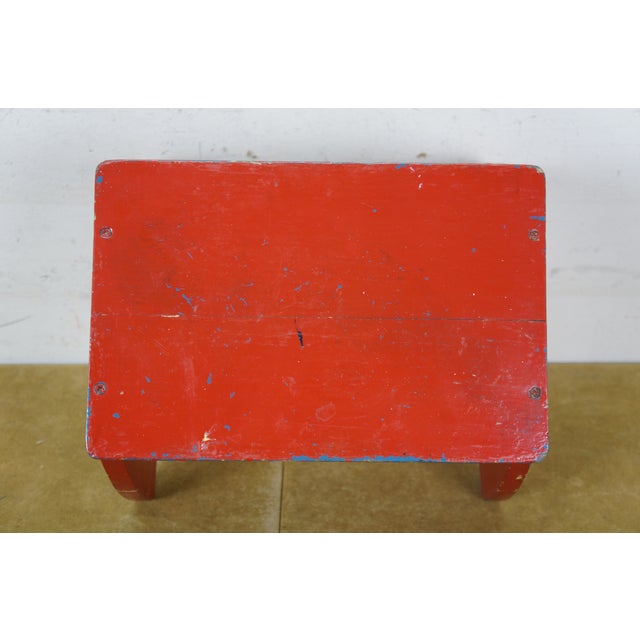 Red Vintage Wooden Red Painted Step Stool Footstool Ottoman 12" For Sale - Image 8 of 11