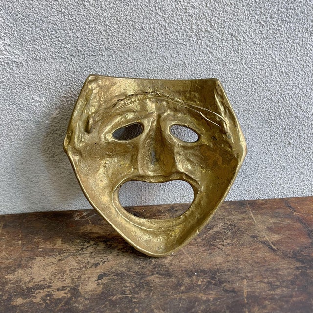 Gold Decorative Mask in Brass from the Classical Greek-Roman Theatre, 1800s For Sale - Image 8 of 9