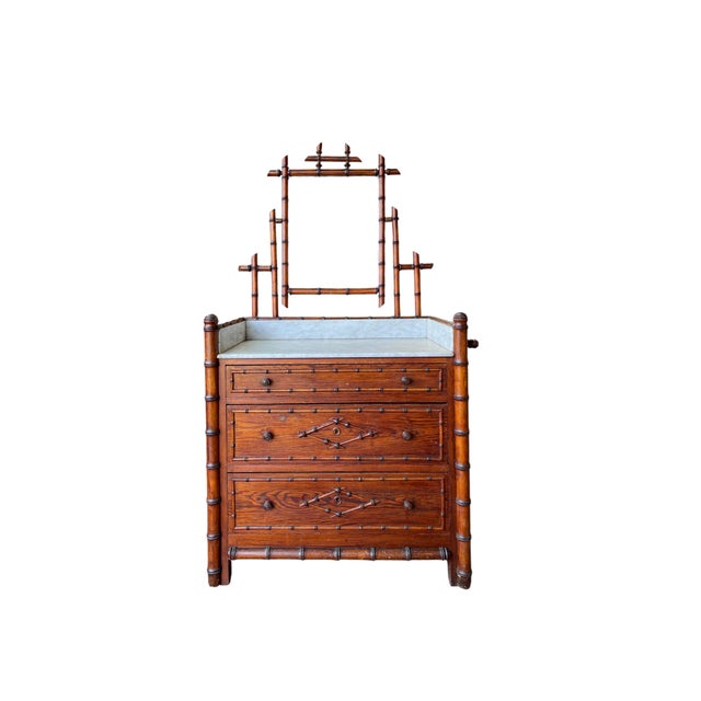 An antique French sideboard/chest of drawers in faux-bamboo style with a mirror and 3 drawers - Beautifully detailed -...