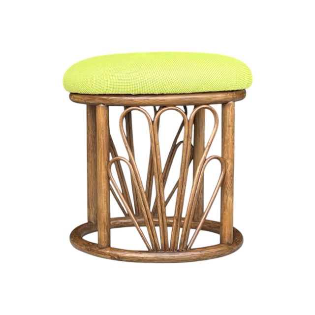 Wood 1960s Bamboo Ottomans With Lemon Upholstery- A Pair For Sale - Image 7 of 12