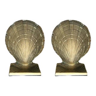 Hollywood Regency Solid Brass Clam Shell Bookends, a Pair India For Sale