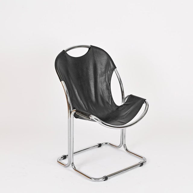 Black Bauhaus Black Leather and Chrome Cantilever Chair by Giandomenico Belotti, Italy, 1960s For Sale - Image 8 of 13