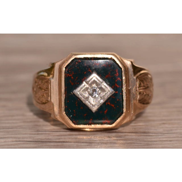 Contemporary The Port Lincoln: Antique Bloodstone and Diamond Cocktail Ring For Sale - Image 3 of 10