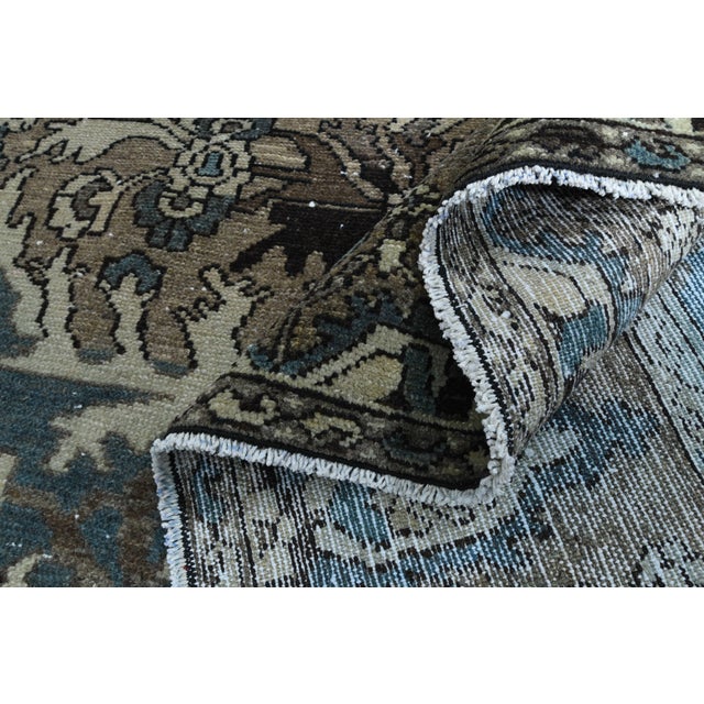 1970s 1970s Vintage Persian Handmade Wool Cotton Green Blue Area Rug For Sale - Image 5 of 11