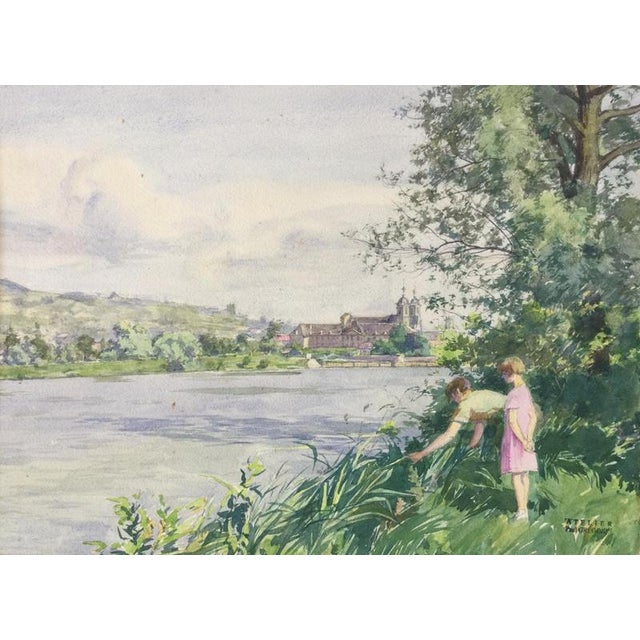 Paul Grégoire, On the banks of the Moselle, Prémontrés Abbey, Watercolor For Sale - Image 5 of 5