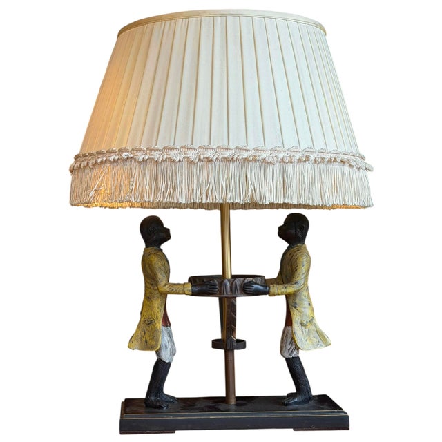 Chinoiserie Singerie Chinoiserie Style Cold Painted Bronze 2 Monkey Lamp W Linen Shade For Sale - Image 3 of 5