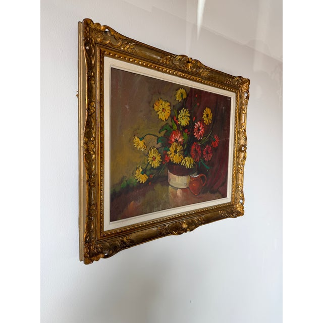 Abstract 1960s Vintage Tian Impressionist Floral Still Life Oil on Canvas Painting – Ornate Gold Wood Frame For Sale - Image 3 of 12