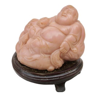 Carved Agate Stone Hoti Buddha With Attendant For Sale