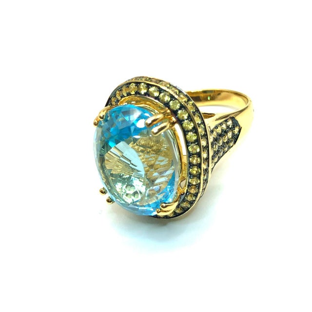Bochic "Orient" Vintage Multi Citrine & Blue Topaz Ring Set 18K & Silver For Sale - Image 4 of 10