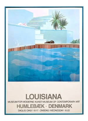 David Hockney Vintage 1976 Lithograph Print Framed Pop Art Denmark Exhibition Poster " Pool & Steps. Le Nid Du Duc " 1971