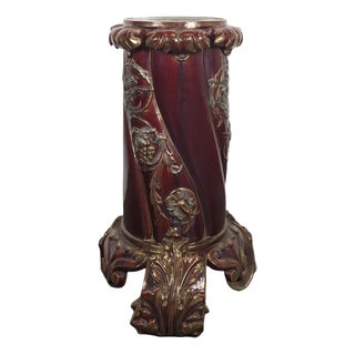 Bordeaux and Gold Glazed Ceramic Pedestal Column For Sale