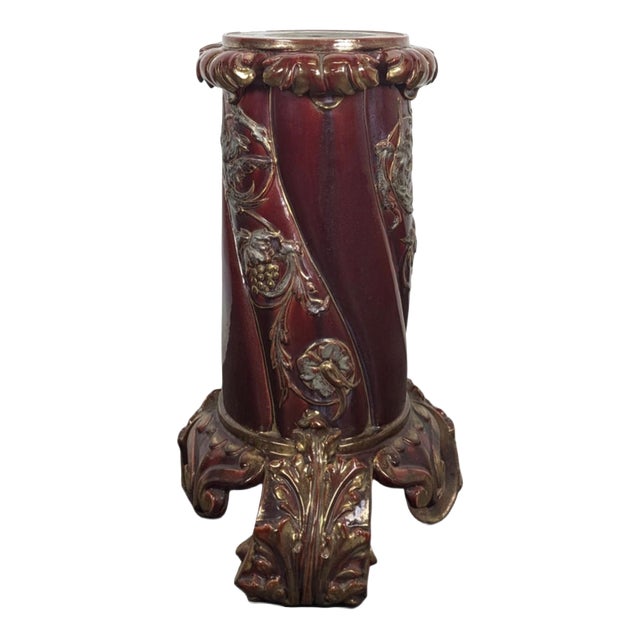 Bordeaux and Gold Glazed Ceramic Pedestal Column For Sale