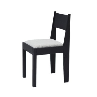 01 Chair in Black Ash Wood with White Bouclé Upholstered Seat and Bronze Details from barh.design For Sale