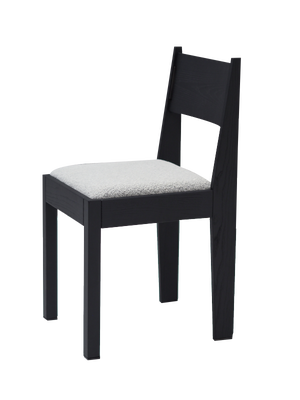 01 Chair in Black Ash Wood with White Bouclé Upholstered Seat and Bronze Details from barh.design